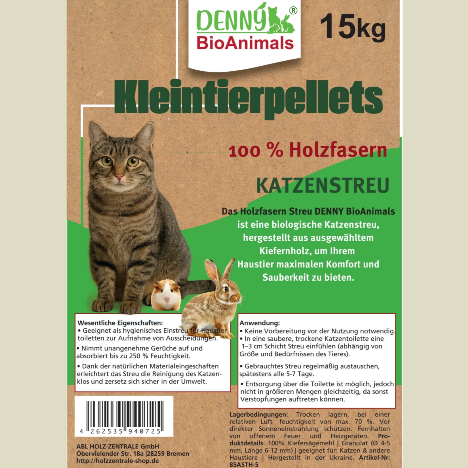 Holzpellets Kleintier- und Katzenstreu 30 kg / 46 L von Denny Bio Animals – Ansicht 6