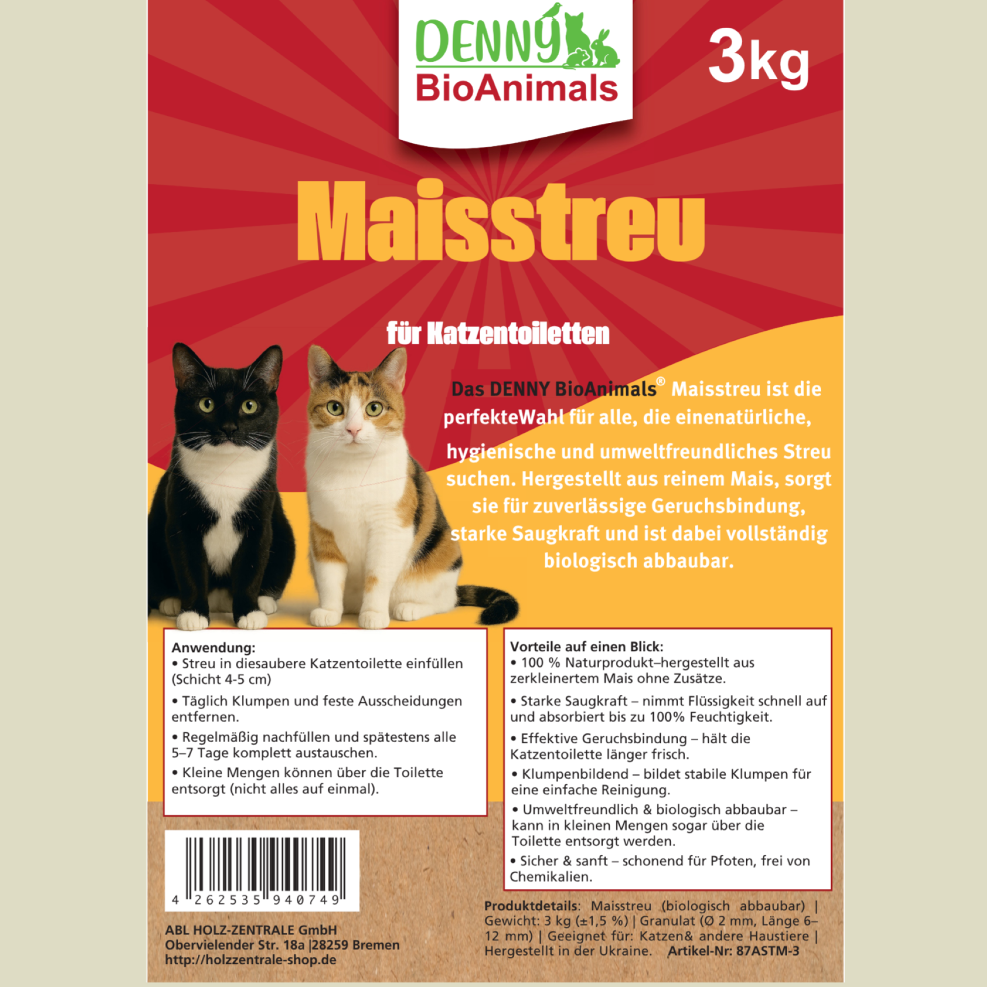 Mais Katzenstreu 15 kg / 40 L von Denny Bio Animals – Ansicht 8