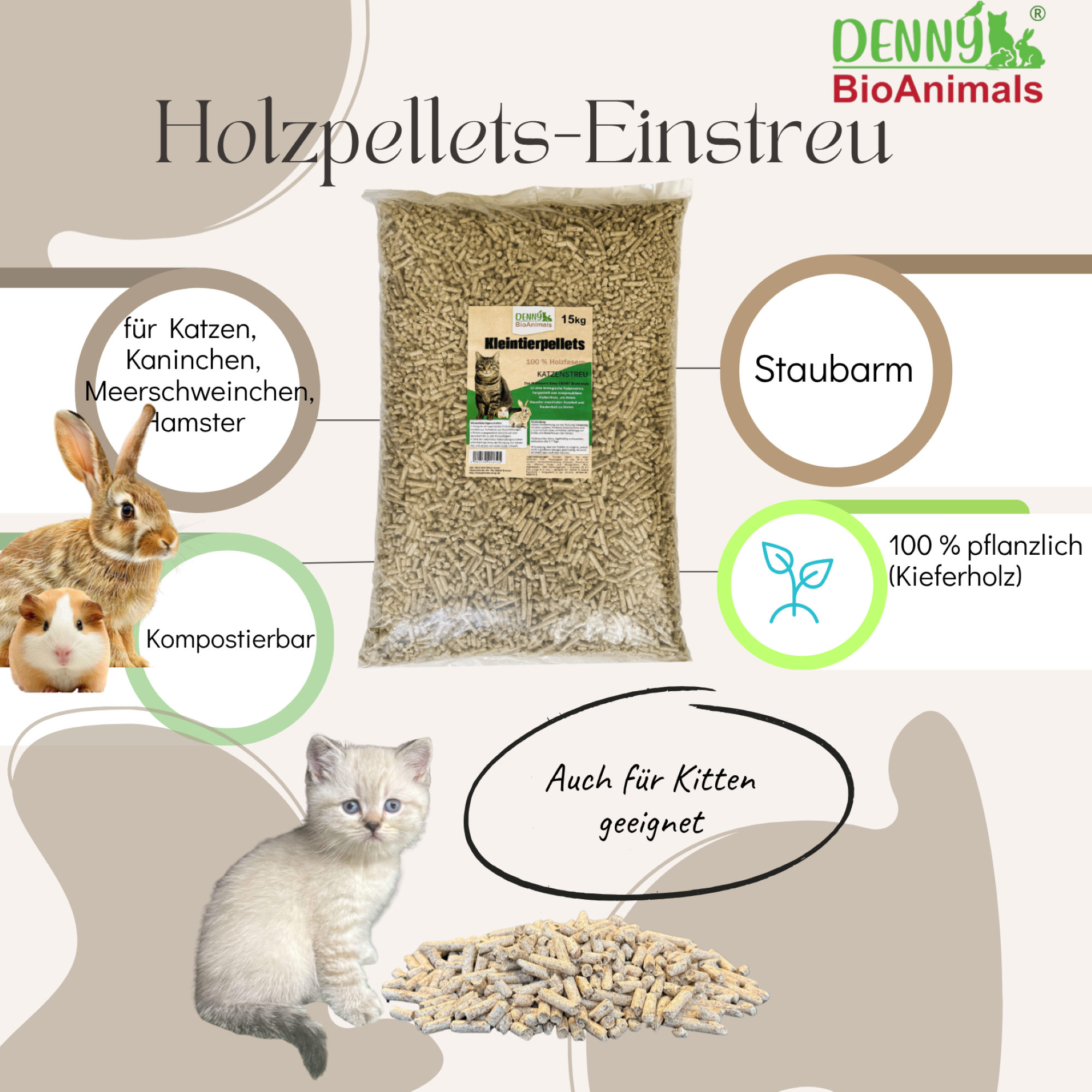 Holzpellets Kleintier- und Katzenstreu 30 kg / 46 L von Denny Bio Animals – Ansicht 4