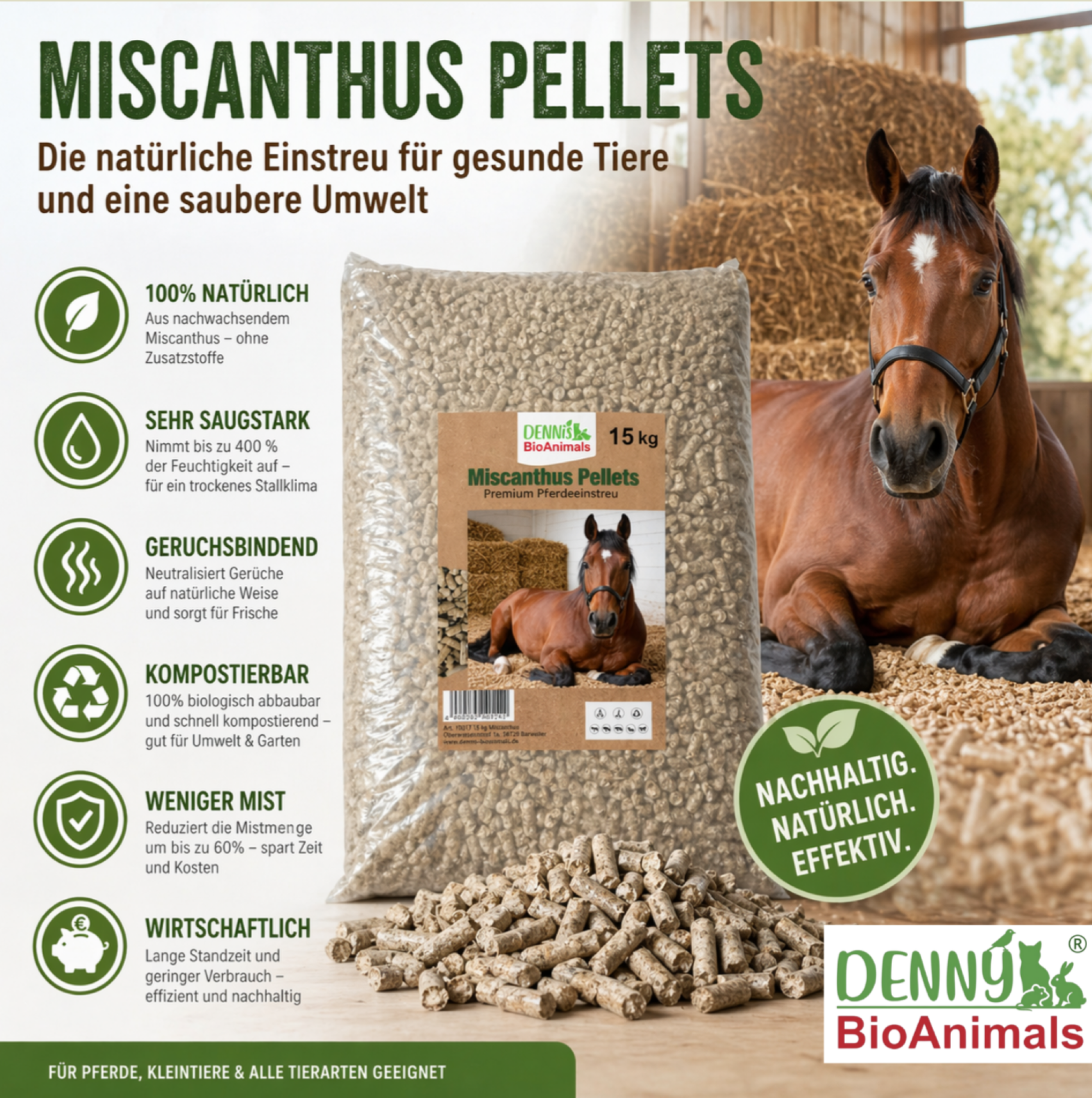 Miscanthus Pellets Einstreu 8 mm 30 kg von Denny Bio Animals – Ansicht 3