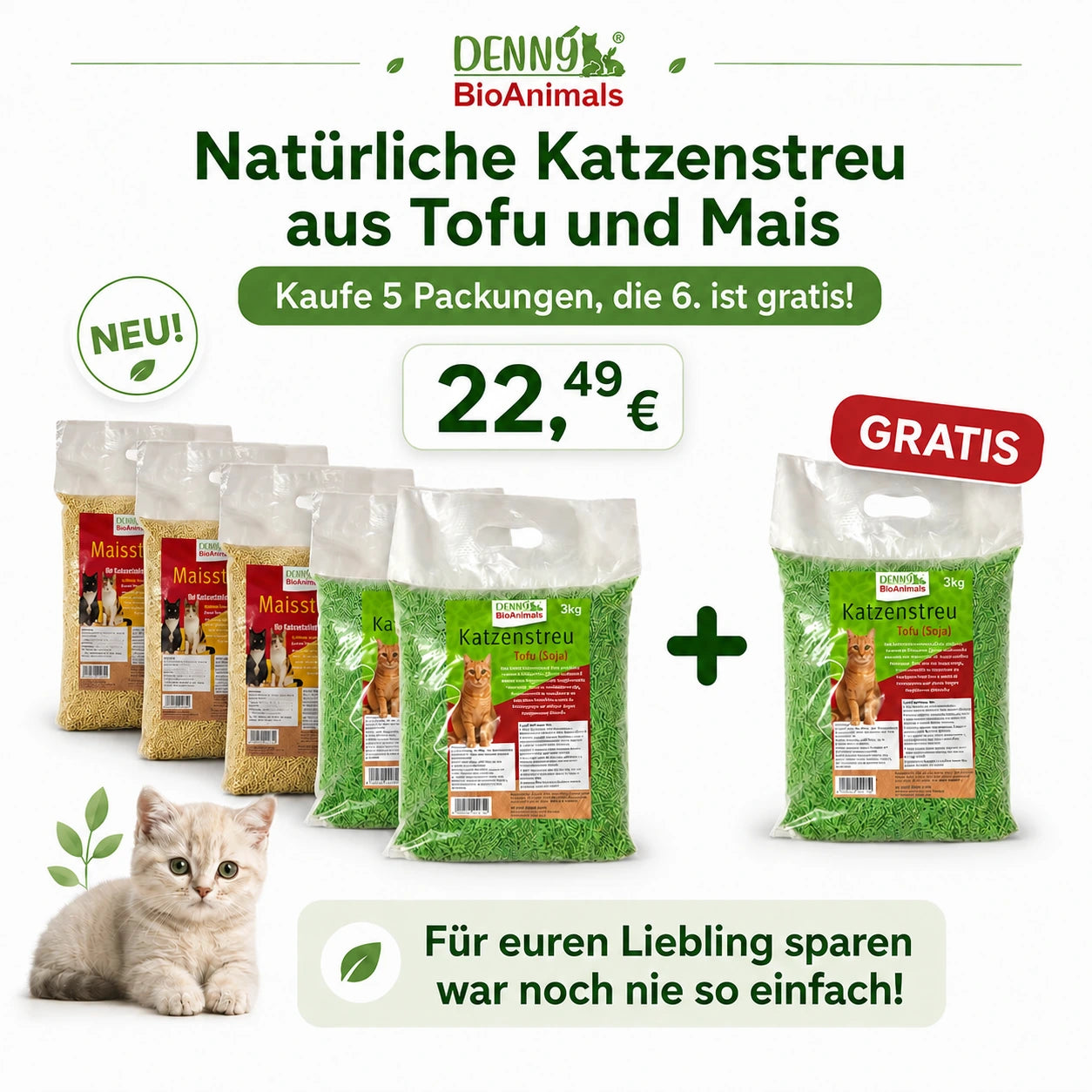 Katzenstreu Set 18 kg – Mais & Tofu
