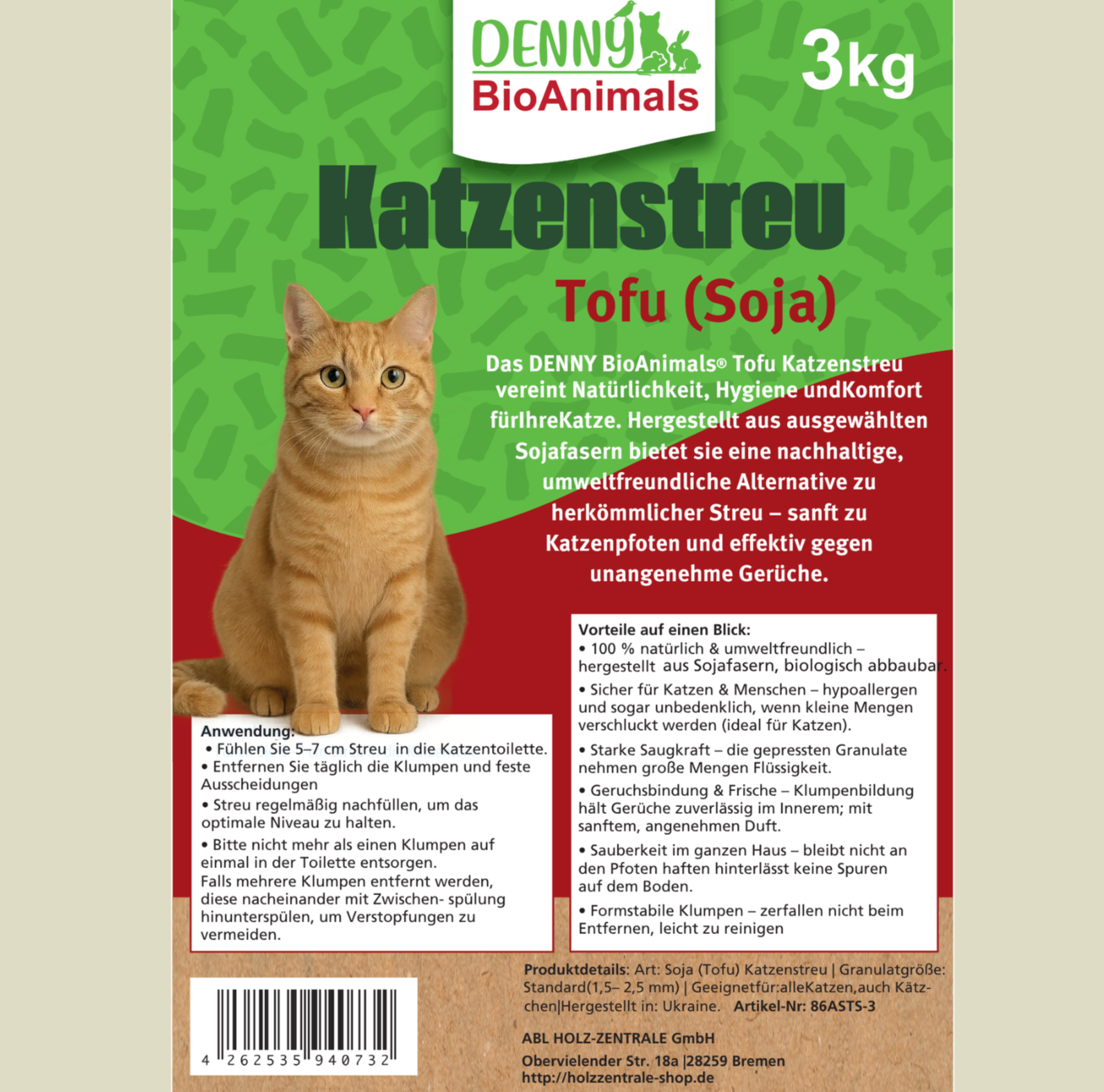 Tofu Katzenstreu 9 kg / 24 L von Denny Bio Animals – Ansicht 11