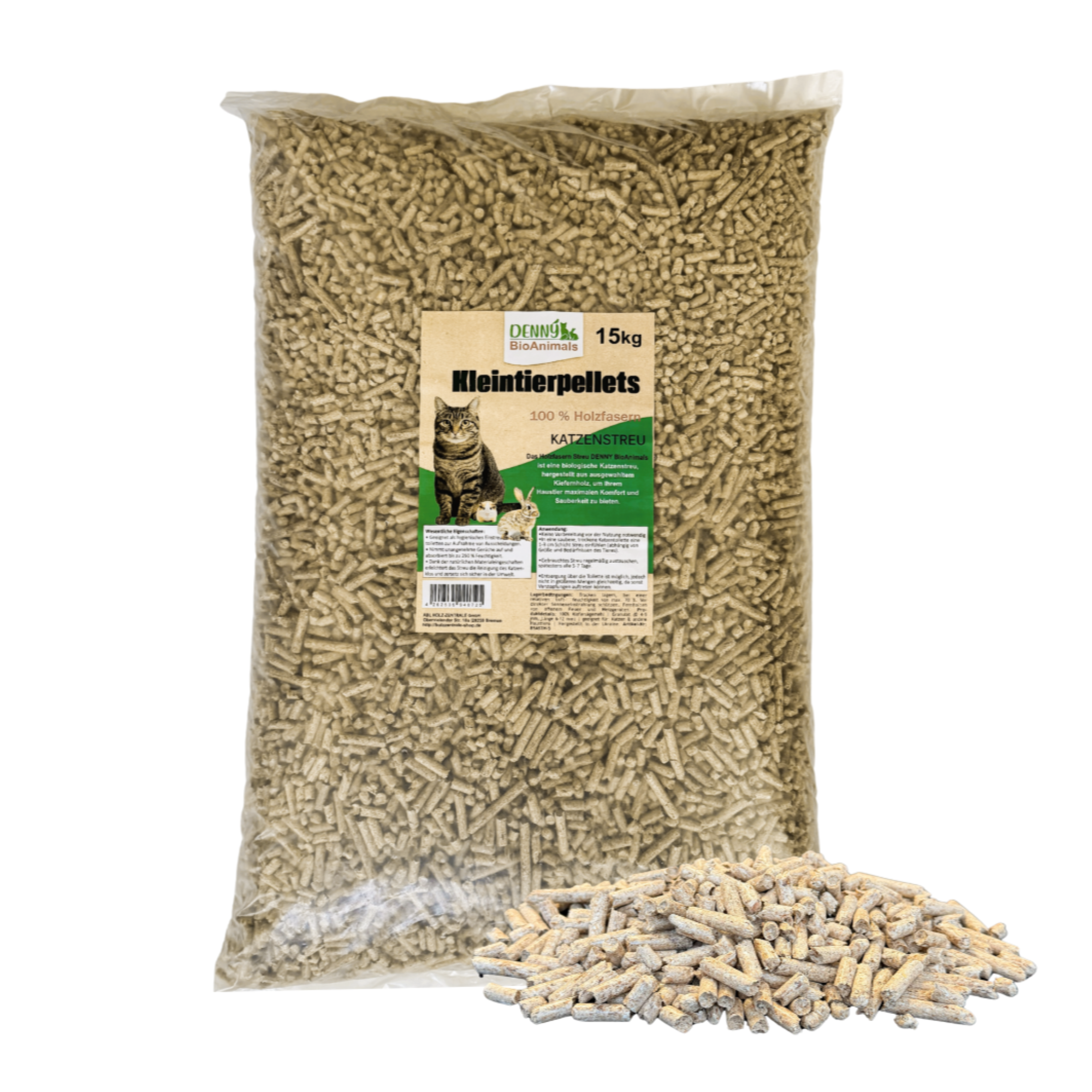 Holzpellets Kleintier- und Katzenstreu 15 kg / 23 L von Denny Bio Animals – Ansicht 1