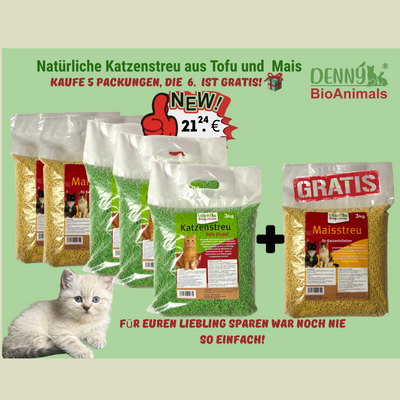 Katzenstreu Set 18 kg Tofu und Mais von Denny Bio Animals – Ansicht 1