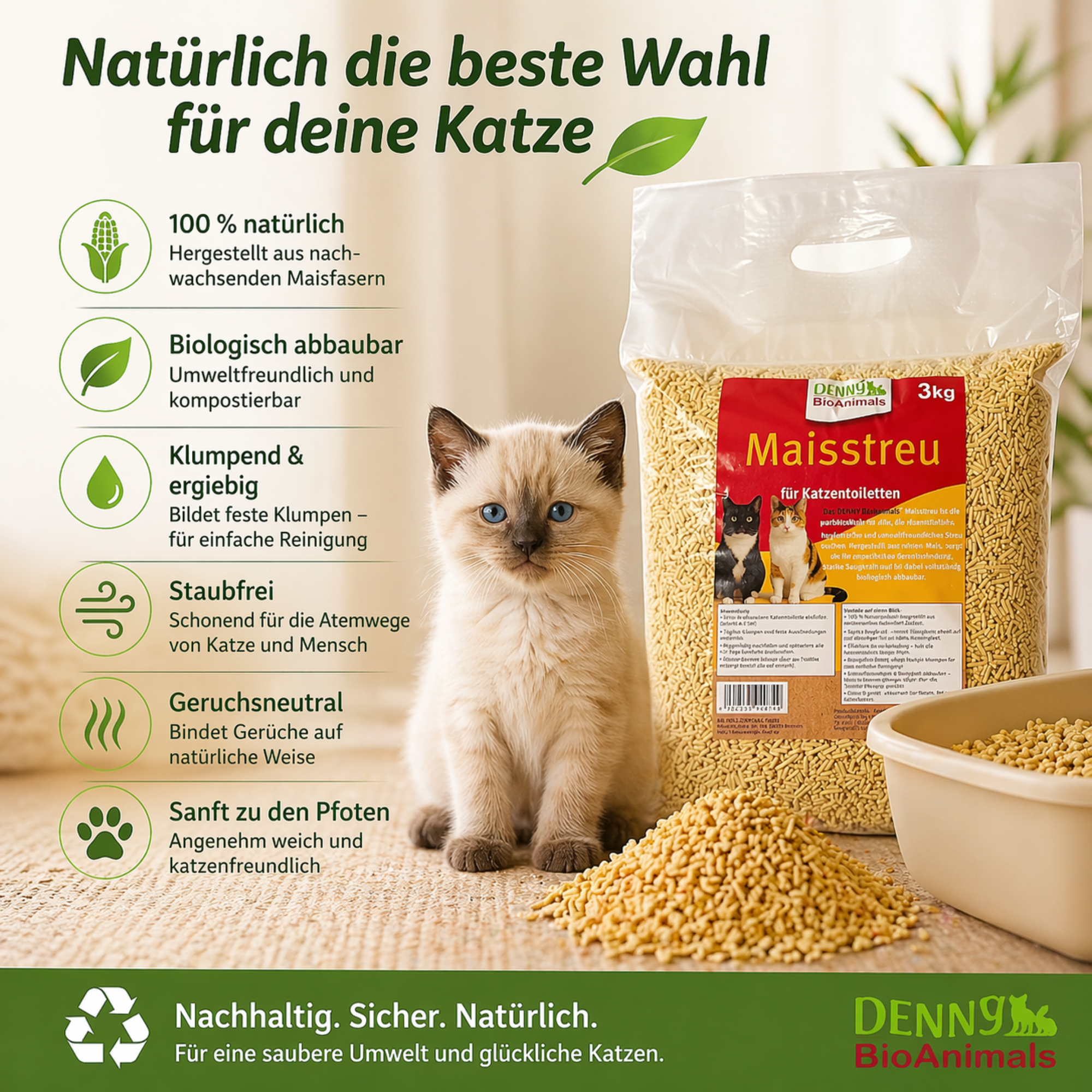 Mais Katzenstreu 9 kg / 24 L von Denny Bio Animals – Ansicht 2