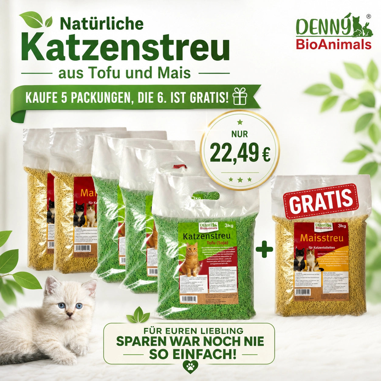Katzenstreu Set 18 kg – Tofu & Mais